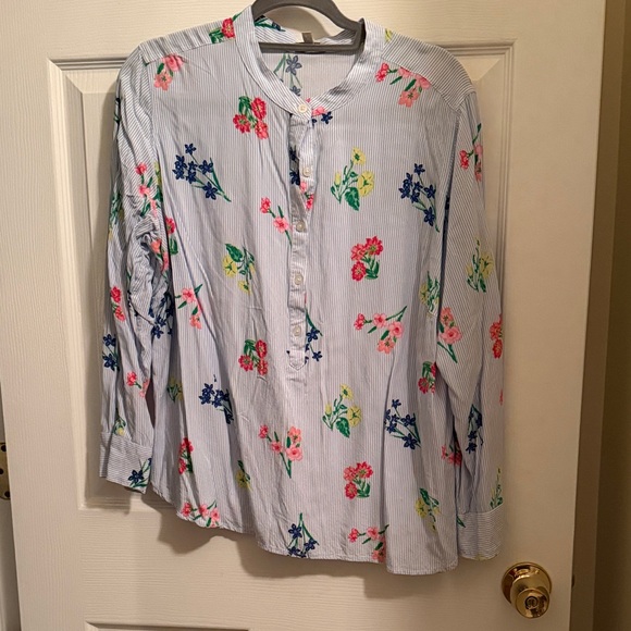 Talbots Tops - Talbots Blue Floral Striped Blouse